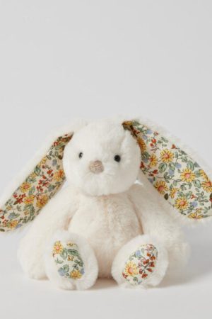 Floral Plush White Bunny Rattle