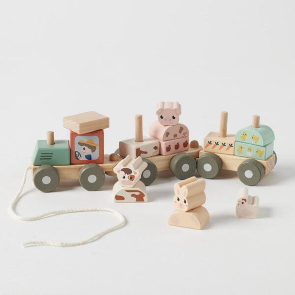 Wooden Farm Animal Stacking Train - Image 2
