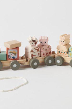 Wooden Farm Animal Stacking Train